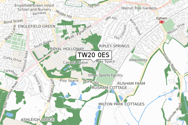 TW20 0ES map - small scale - OS Open Zoomstack (Ordnance Survey)