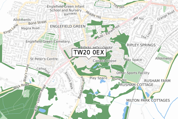 TW20 0EX map - small scale - OS Open Zoomstack (Ordnance Survey)