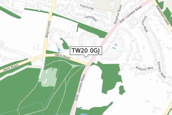 TW20 0GJ map - large scale - OS Open Zoomstack (Ordnance Survey)