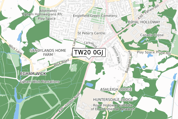 TW20 0GJ map - small scale - OS Open Zoomstack (Ordnance Survey)