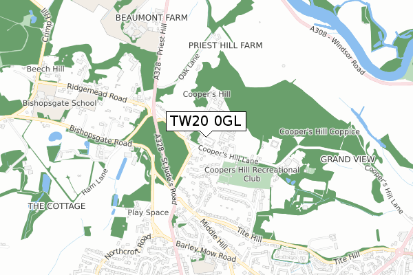 TW20 0GL map - small scale - OS Open Zoomstack (Ordnance Survey)