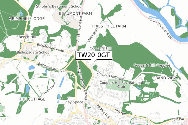 TW20 0GT map - small scale - OS Open Zoomstack (Ordnance Survey)