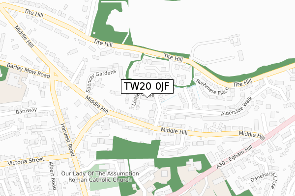 TW20 0JF map - large scale - OS Open Zoomstack (Ordnance Survey)