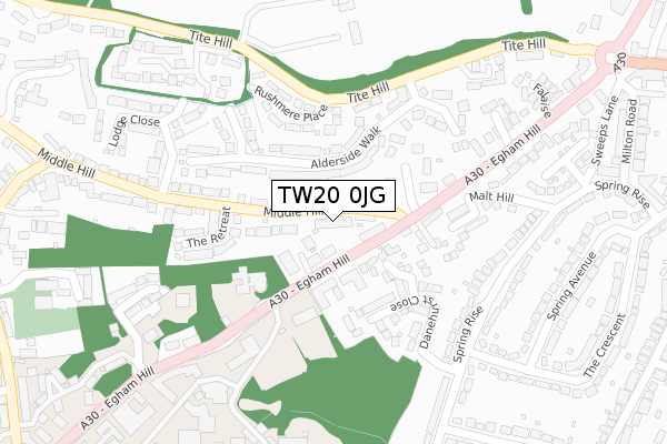 TW20 0JG map - large scale - OS Open Zoomstack (Ordnance Survey)