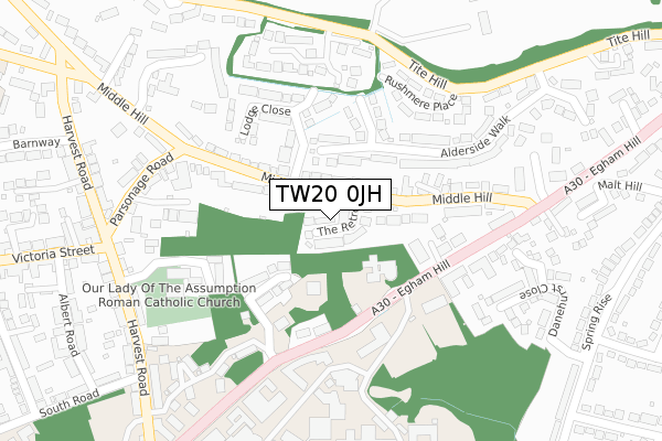 TW20 0JH map - large scale - OS Open Zoomstack (Ordnance Survey)