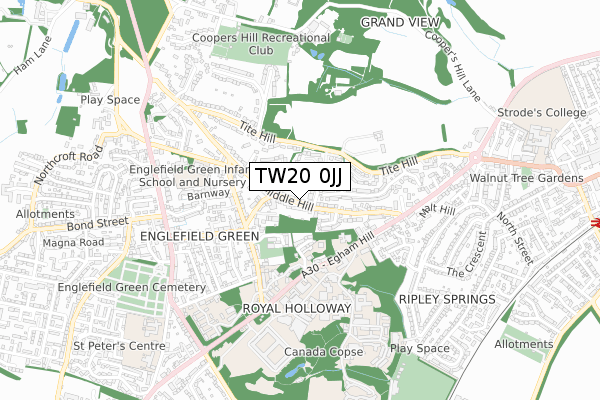 TW20 0JJ map - small scale - OS Open Zoomstack (Ordnance Survey)