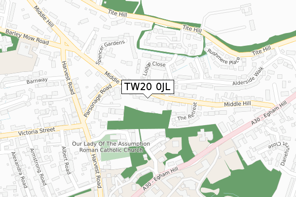 TW20 0JL map - large scale - OS Open Zoomstack (Ordnance Survey)