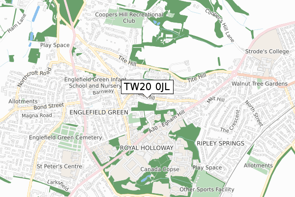 TW20 0JL map - small scale - OS Open Zoomstack (Ordnance Survey)