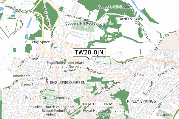 TW20 0JN map - small scale - OS Open Zoomstack (Ordnance Survey)