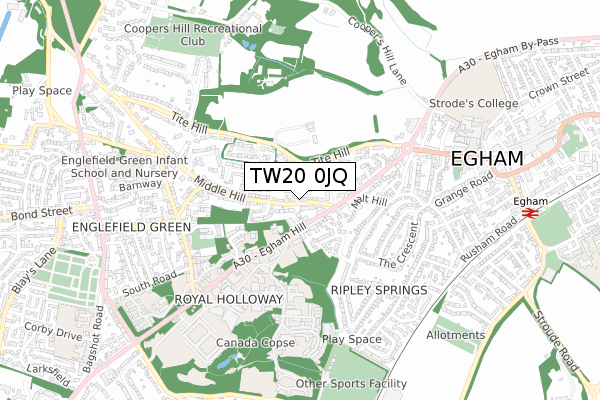 TW20 0JQ map - small scale - OS Open Zoomstack (Ordnance Survey)