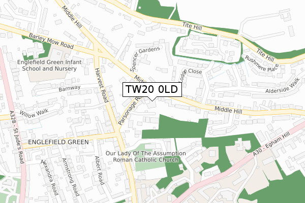 TW20 0LD map - large scale - OS Open Zoomstack (Ordnance Survey)