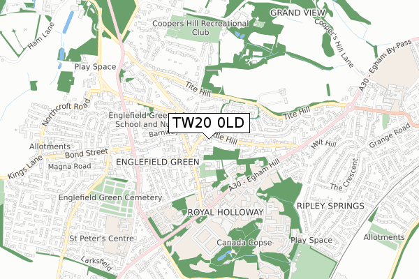 TW20 0LD map - small scale - OS Open Zoomstack (Ordnance Survey)