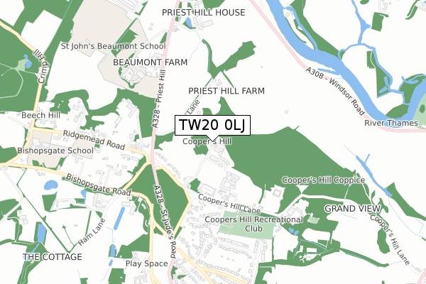 TW20 0LJ map - small scale - OS Open Zoomstack (Ordnance Survey)