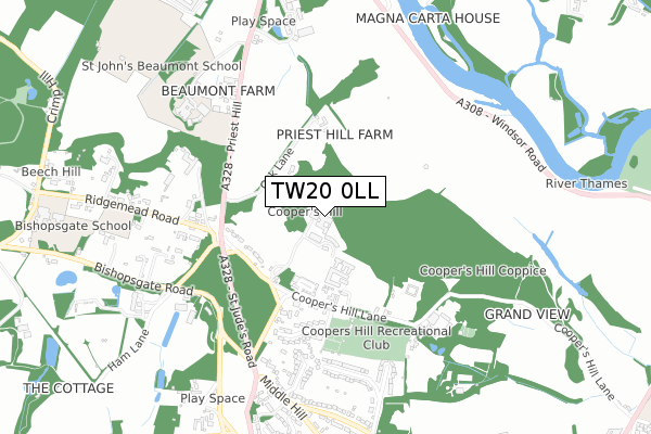 TW20 0LL map - small scale - OS Open Zoomstack (Ordnance Survey)