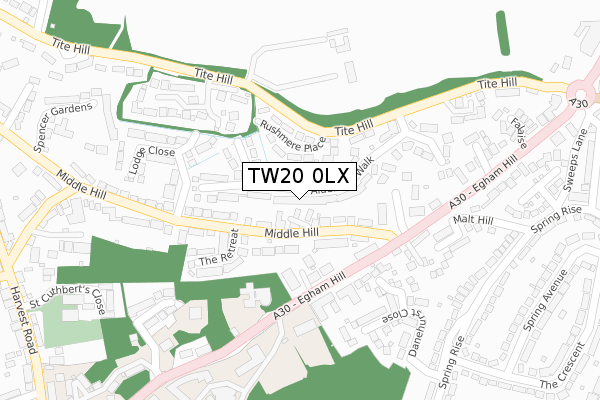 TW20 0LX map - large scale - OS Open Zoomstack (Ordnance Survey)