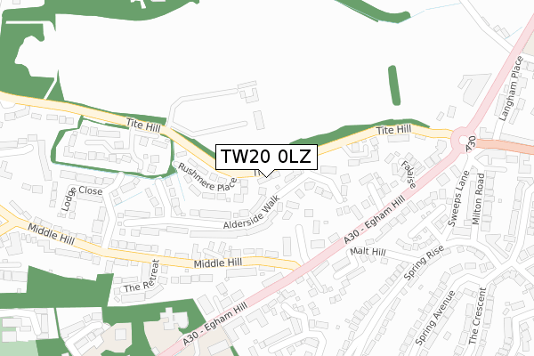 TW20 0LZ map - large scale - OS Open Zoomstack (Ordnance Survey)