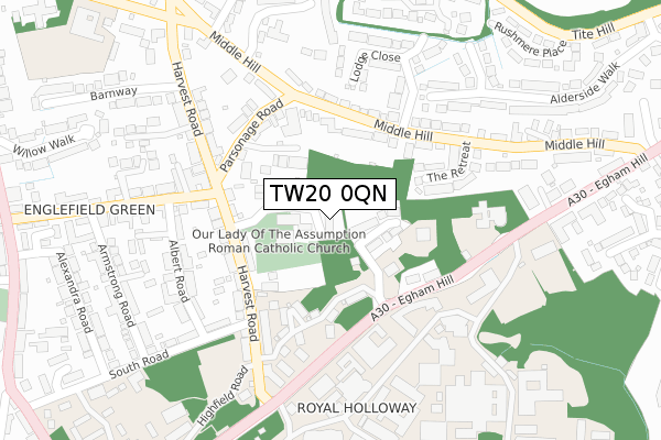 TW20 0QN map - large scale - OS Open Zoomstack (Ordnance Survey)