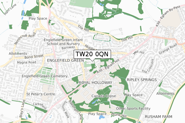 TW20 0QN map - small scale - OS Open Zoomstack (Ordnance Survey)