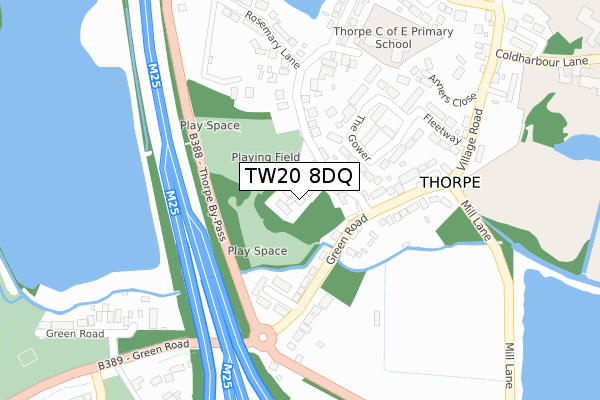 TW20 8DQ map - large scale - OS Open Zoomstack (Ordnance Survey)