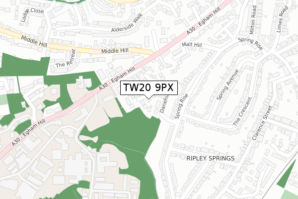TW20 9PX map - large scale - OS Open Zoomstack (Ordnance Survey)