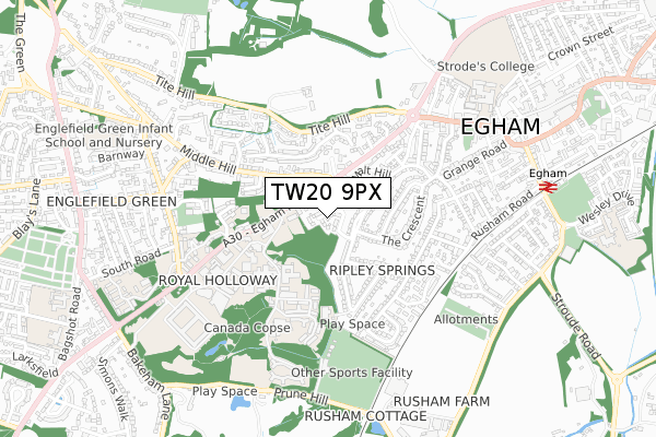 TW20 9PX map - small scale - OS Open Zoomstack (Ordnance Survey)