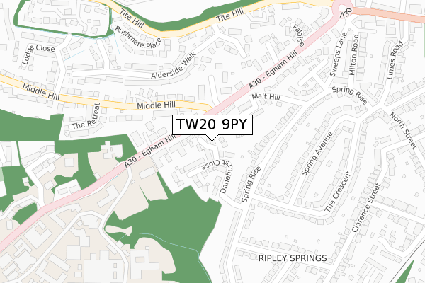 TW20 9PY map - large scale - OS Open Zoomstack (Ordnance Survey)