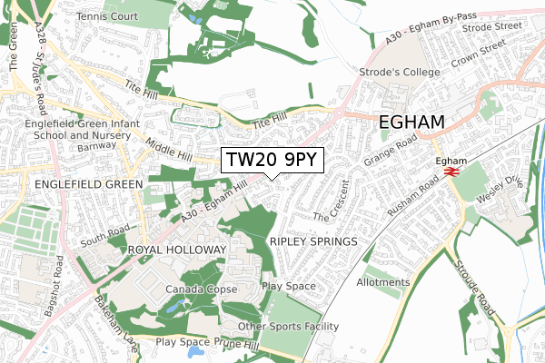 TW20 9PY map - small scale - OS Open Zoomstack (Ordnance Survey)