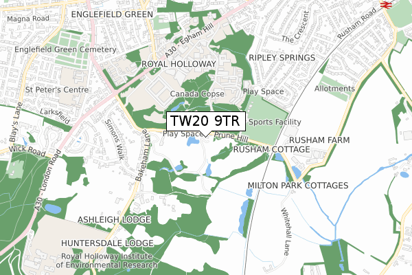 TW20 9TR map - small scale - OS Open Zoomstack (Ordnance Survey)