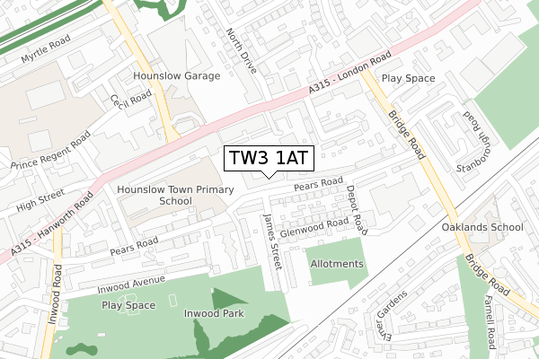 TW3 1AT map - large scale - OS Open Zoomstack (Ordnance Survey)