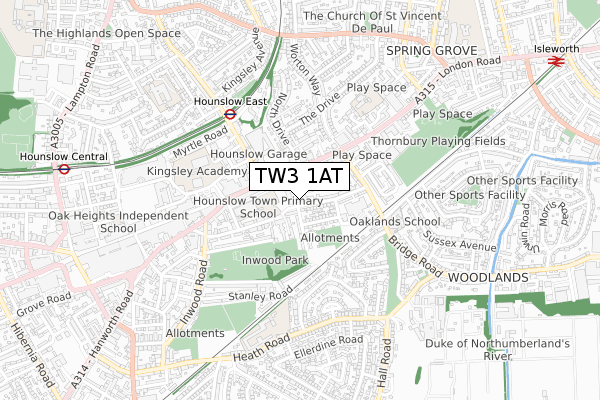 TW3 1AT map - small scale - OS Open Zoomstack (Ordnance Survey)