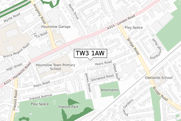 TW3 1AW map - large scale - OS Open Zoomstack (Ordnance Survey)