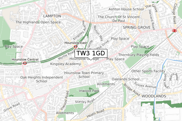 TW3 1GD map - small scale - OS Open Zoomstack (Ordnance Survey) TW3 1GD map - small scale - OS Open Zoomstack (Ordnance Survey)