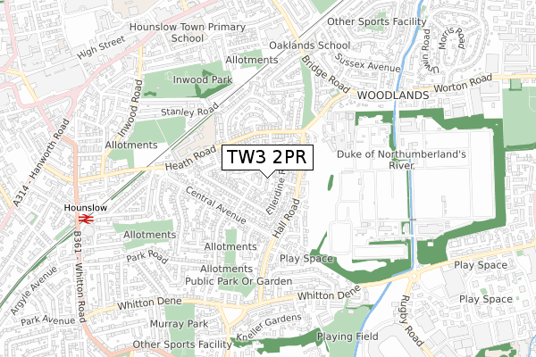 TW3 2PR map - small scale - OS Open Zoomstack (Ordnance Survey)