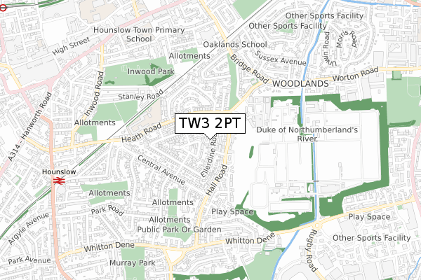 TW3 2PT map - small scale - OS Open Zoomstack (Ordnance Survey)