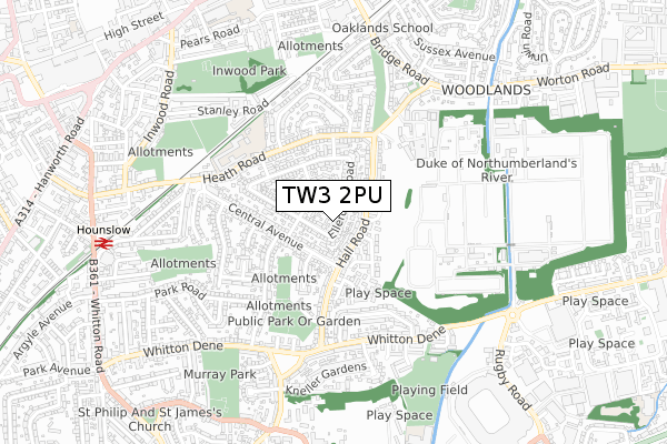 TW3 2PU map - small scale - OS Open Zoomstack (Ordnance Survey)