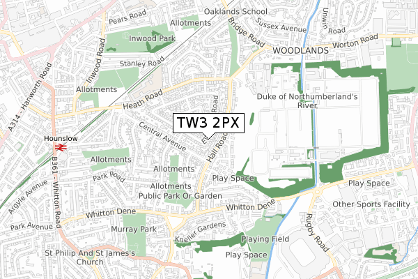 TW3 2PX map - small scale - OS Open Zoomstack (Ordnance Survey)