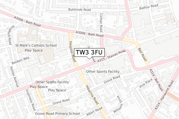 TW3 3FU map - large scale - OS Open Zoomstack (Ordnance Survey)
