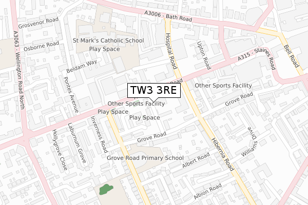 TW3 3RE map - large scale - OS Open Zoomstack (Ordnance Survey)