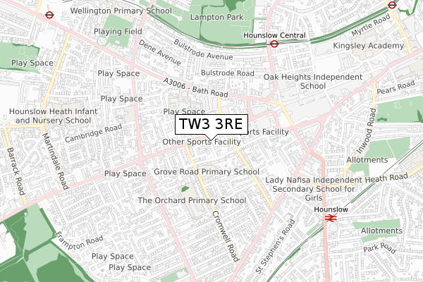 TW3 3RE map - small scale - OS Open Zoomstack (Ordnance Survey)