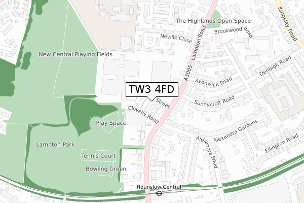 TW3 4FD map - large scale - OS Open Zoomstack (Ordnance Survey)