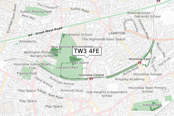 TW3 4FE map - small scale - OS Open Zoomstack (Ordnance Survey)