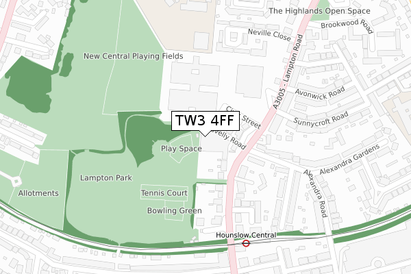 TW3 4FF map - large scale - OS Open Zoomstack (Ordnance Survey)