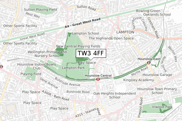 TW3 4FF map - small scale - OS Open Zoomstack (Ordnance Survey)