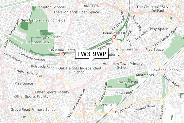 TW3 9WP map - small scale - OS Open Zoomstack (Ordnance Survey)