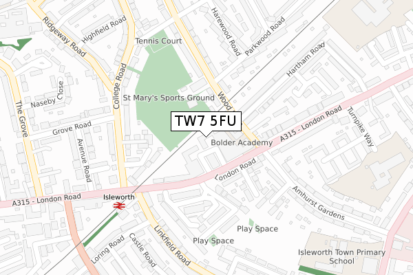 TW7 5FU map - large scale - OS Open Zoomstack (Ordnance Survey)