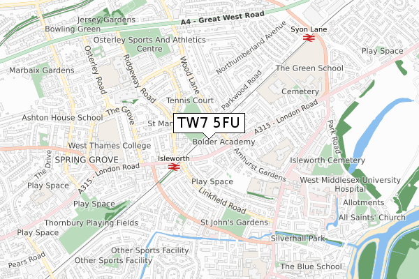 TW7 5FU map - small scale - OS Open Zoomstack (Ordnance Survey)