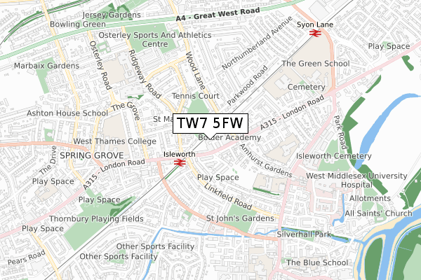 TW7 5FW map - small scale - OS Open Zoomstack (Ordnance Survey)