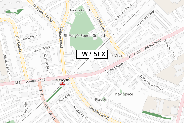 TW7 5FX map - large scale - OS Open Zoomstack (Ordnance Survey)