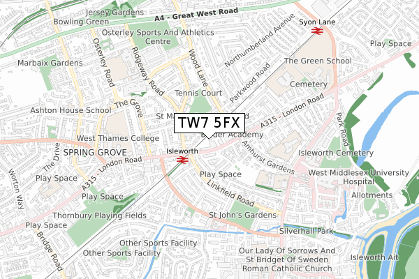 TW7 5FX map - small scale - OS Open Zoomstack (Ordnance Survey)