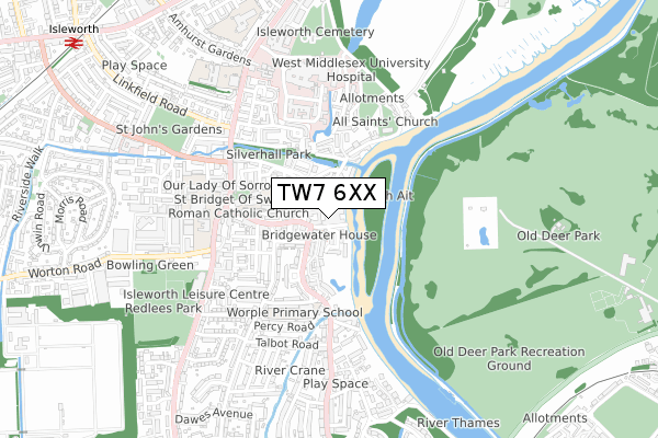 TW7 6XX map - small scale - OS Open Zoomstack (Ordnance Survey)